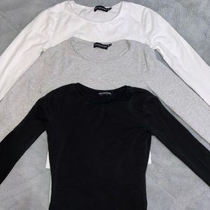 Black & White & Grey Cotton Blend Fitted Long Sleeve 3 Pack PLT